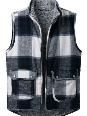 Hem & Thread Black and White Plaid Sherpa-Lined Vest